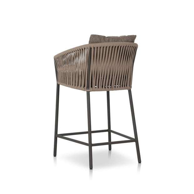 Four Hands Porto Bronze Outdoor Counter Stool ~ Ellor Brown Cushioned Seat and Back