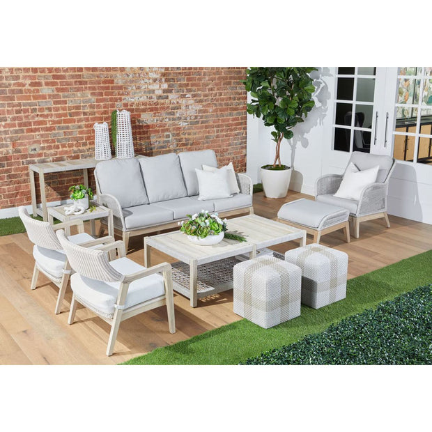 Essentials For Living Loom Outdoor 79” Sofa ~ Taupe & White Flat Rope, Performance Pumice, Gray Teak