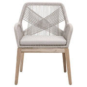Essentials For Living Loom Outdoor Arm Chair ~ Taupe & White Flat Rope, Performance Pumice, Gray Teak