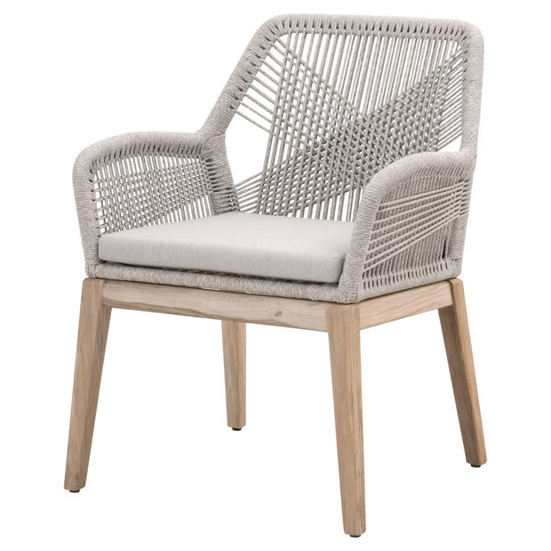 Essentials For Living Loom Outdoor Arm Chair ~ Taupe & White Flat Rope, Performance Pumice, Gray Teak