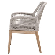 Essentials For Living Loom Outdoor Arm Chair ~ Taupe & White Flat Rope, Performance Pumice, Gray Teak