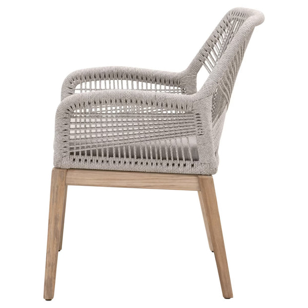 Essentials For Living Loom Outdoor Arm Chair ~ Taupe & White Flat Rope, Performance Pumice, Gray Teak