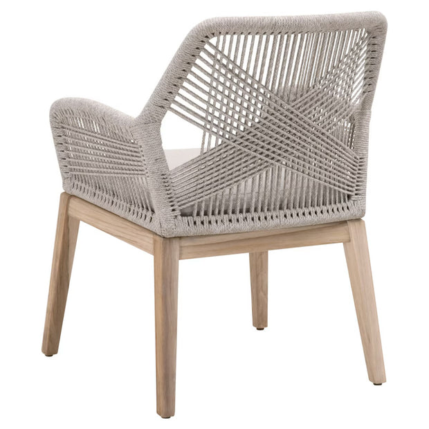 Essentials For Living Loom Outdoor Arm Chair ~ Taupe & White Flat Rope, Performance Pumice, Gray Teak