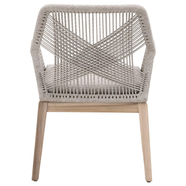 Essentials For Living Loom Outdoor Arm Chair ~ Taupe & White Flat Rope, Performance Pumice, Gray Teak