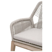 Essentials For Living Loom Outdoor Arm Chair ~ Taupe & White Flat Rope, Performance Pumice, Gray Teak