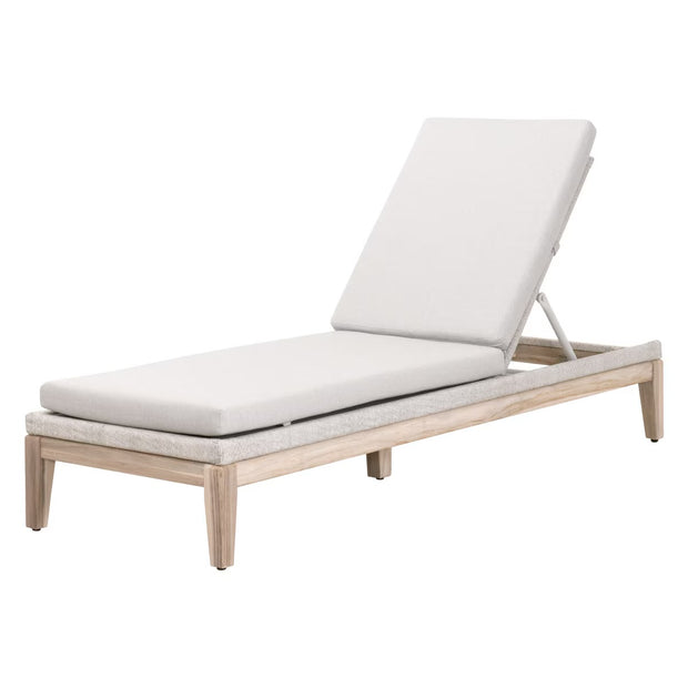Essentials For Living Loom Outdoor Chaise Lounge ~ Taupe & White Flat Rope, Performance Pumice, Gray Teak