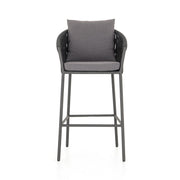 Four Hands Porto Outdoor Bar Stool ~ Venao Charcoal Cushioned Seat and Back