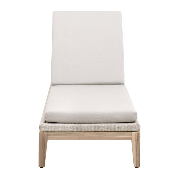 Essentials For Living Loom Outdoor Chaise Lounge ~ Taupe & White Flat Rope, Performance Pumice, Gray Teak