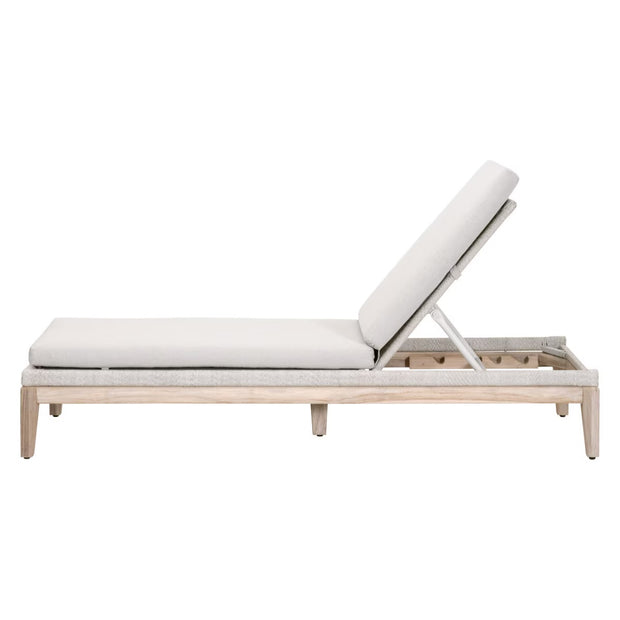 Essentials For Living Loom Outdoor Chaise Lounge ~ Taupe & White Flat Rope, Performance Pumice, Gray Teak