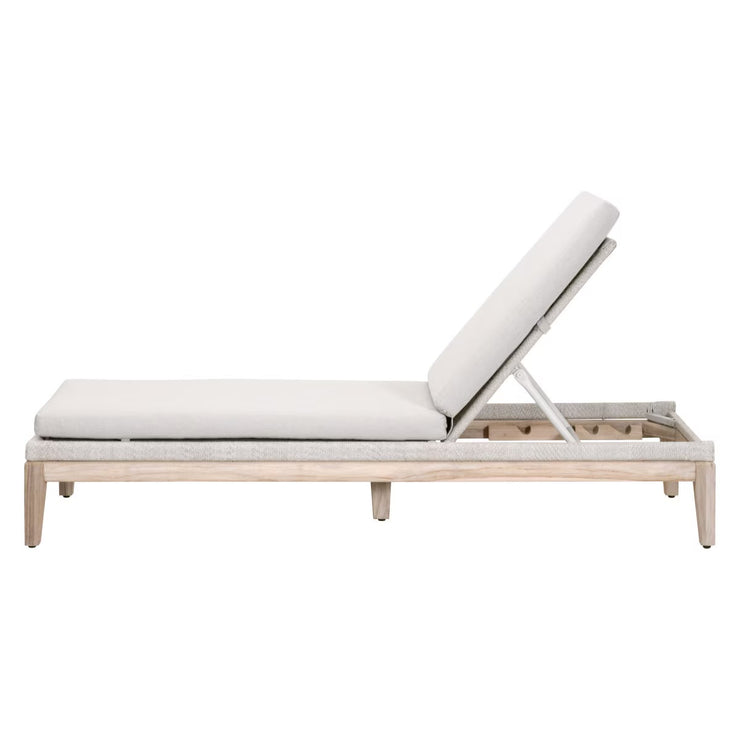 Essentials For Living Loom Outdoor Chaise Lounge ~ Taupe & White Flat Rope, Performance Pumice, Gray Teak