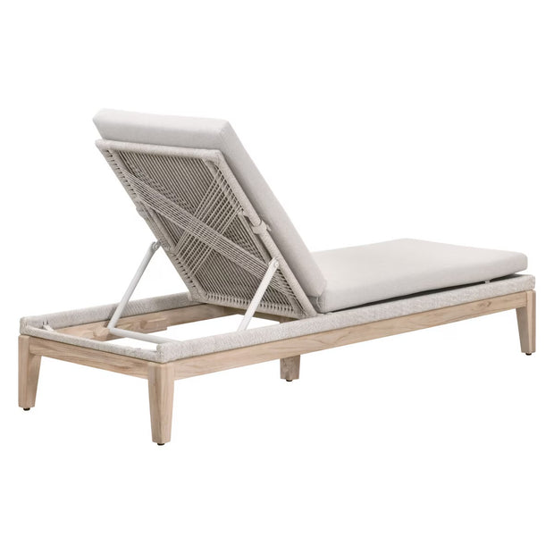 Essentials For Living Loom Outdoor Chaise Lounge ~ Taupe & White Flat Rope, Performance Pumice, Gray Teak
