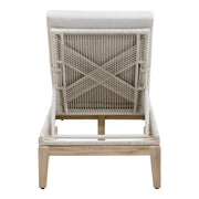 Essentials For Living Loom Outdoor Chaise Lounge ~ Taupe & White Flat Rope, Performance Pumice, Gray Teak