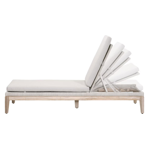 Essentials For Living Loom Outdoor Chaise Lounge ~ Taupe & White Flat Rope, Performance Pumice, Gray Teak