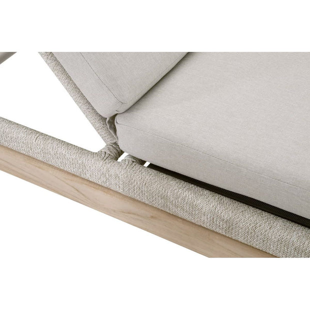 Essentials For Living Loom Outdoor Chaise Lounge ~ Taupe & White Flat Rope, Performance Pumice, Gray Teak