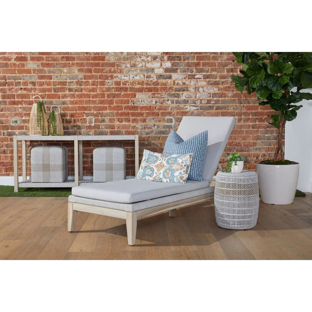 Essentials For Living Loom Outdoor Chaise Lounge ~ Taupe & White Flat Rope, Performance Pumice, Gray Teak