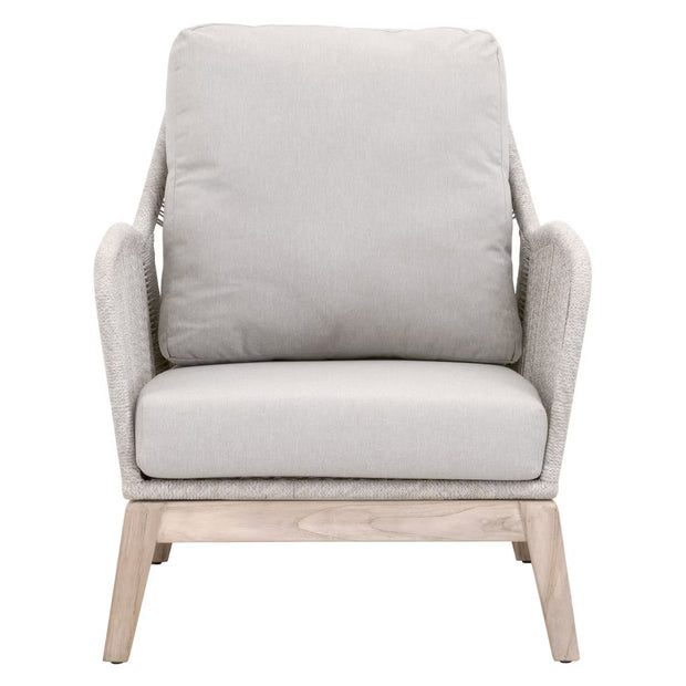 Essentials For Living Loom Outdoor Club Chair ~ Taupe & White Flat Rope, Performance Pumice, Gray Teak