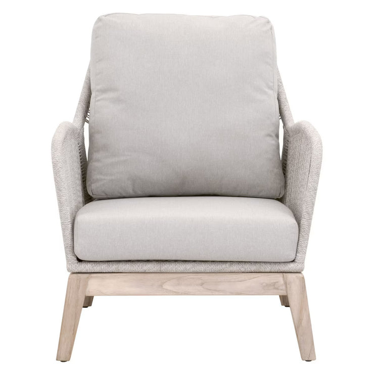 Essentials For Living Loom Outdoor Club Chair ~ Taupe & White Flat Rope, Performance Pumice, Gray Teak