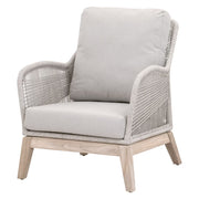 Essentials For Living Loom Outdoor Club Chair ~ Taupe & White Flat Rope, Performance Pumice, Gray Teak