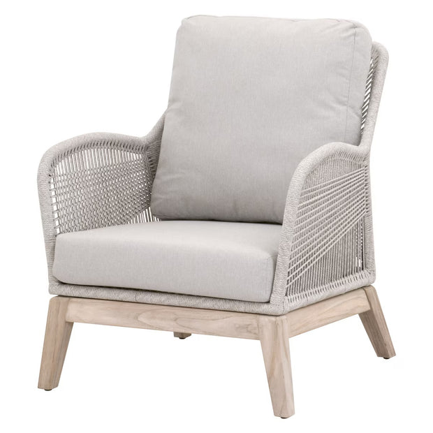 Essentials For Living Loom Outdoor Club Chair ~ Taupe & White Flat Rope, Performance Pumice, Gray Teak