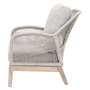 Essentials For Living Loom Outdoor Club Chair ~ Taupe & White Flat Rope, Performance Pumice, Gray Teak