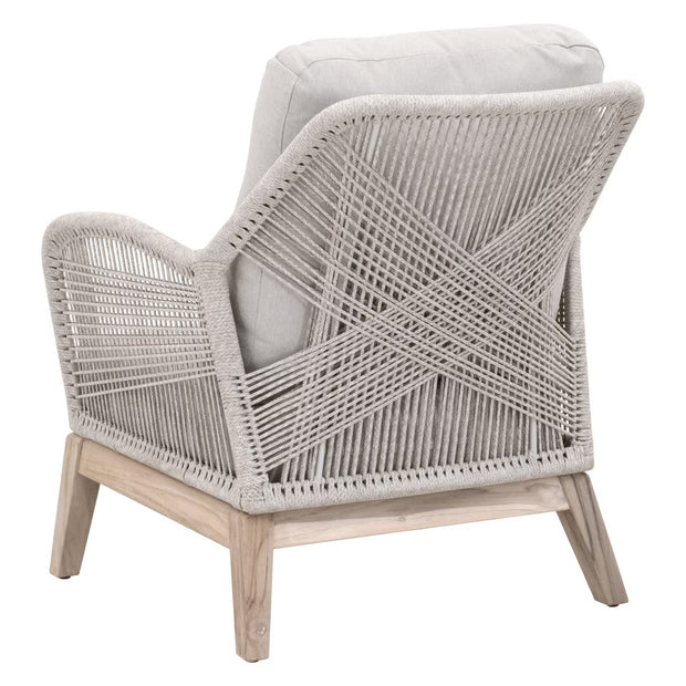 Essentials For Living Loom Outdoor Club Chair ~ Taupe & White Flat Rope, Performance Pumice, Gray Teak