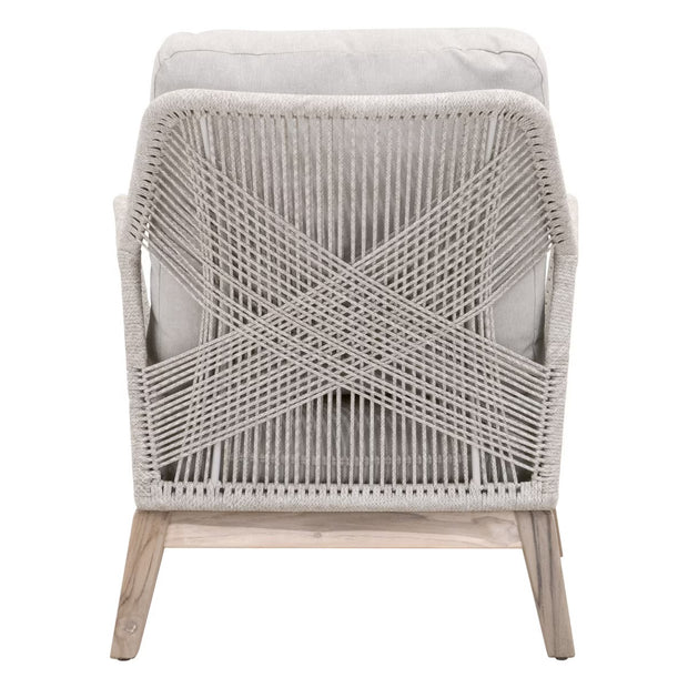Essentials For Living Loom Outdoor Club Chair ~ Taupe & White Flat Rope, Performance Pumice, Gray Teak