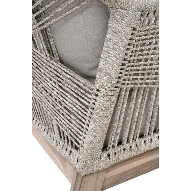 Essentials For Living Loom Outdoor Club Chair ~ Taupe & White Flat Rope, Performance Pumice, Gray Teak