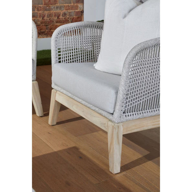 Essentials For Living Loom Outdoor Club Chair ~ Taupe & White Flat Rope, Performance Pumice, Gray Teak