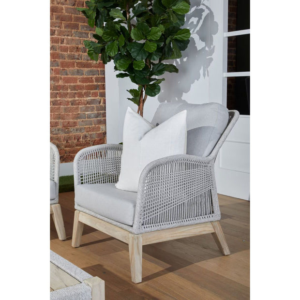 Essentials For Living Loom Outdoor Club Chair ~ Taupe & White Flat Rope, Performance Pumice, Gray Teak