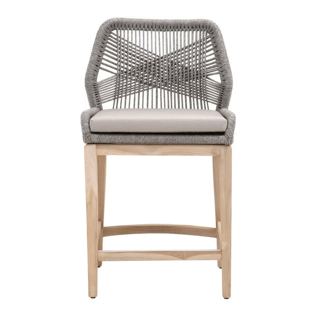 Essentials For Living Loom Outdoor Counter Stool ~ Platinum Rope, Performance Smoke Gray, Gray Teak