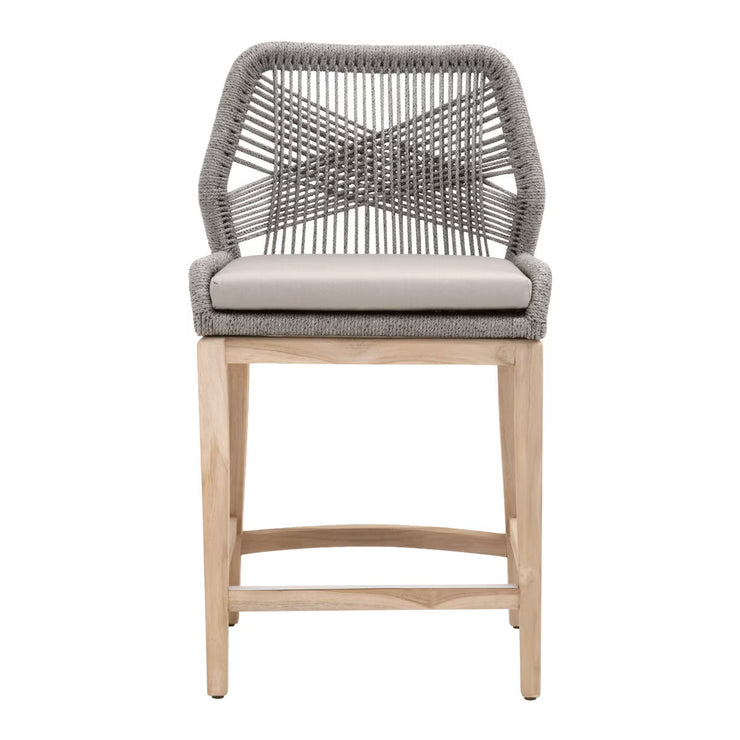 Essentials For Living Loom Outdoor Counter Stool ~ Platinum Rope, Performance Smoke Gray, Gray Teak