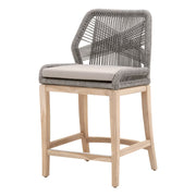 Essentials For Living Loom Outdoor Counter Stool ~ Platinum Rope, Performance Smoke Gray, Gray Teak