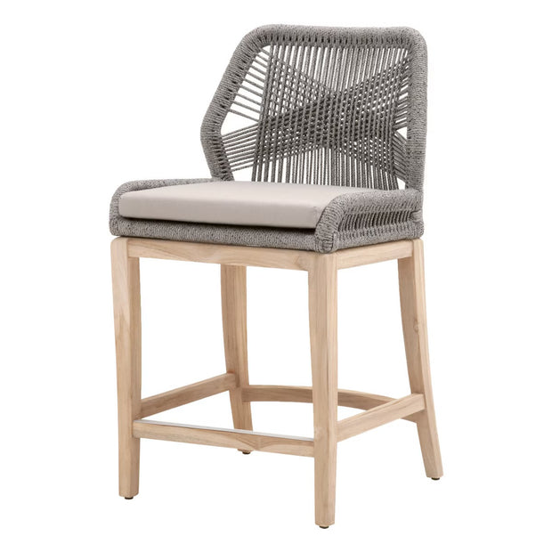 Essentials For Living Loom Outdoor Counter Stool ~ Platinum Rope, Performance Smoke Gray, Gray Teak