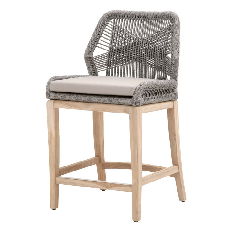Essentials For Living Loom Outdoor Counter Stool ~ Platinum Rope, Performance Smoke Gray, Gray Teak