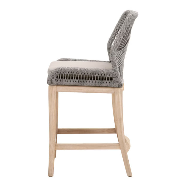 Essentials For Living Loom Outdoor Counter Stool ~ Platinum Rope, Performance Smoke Gray, Gray Teak