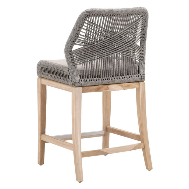 Essentials For Living Loom Outdoor Counter Stool ~ Platinum Rope, Performance Smoke Gray, Gray Teak