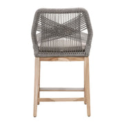 Essentials For Living Loom Outdoor Counter Stool ~ Platinum Rope, Performance Smoke Gray, Gray Teak