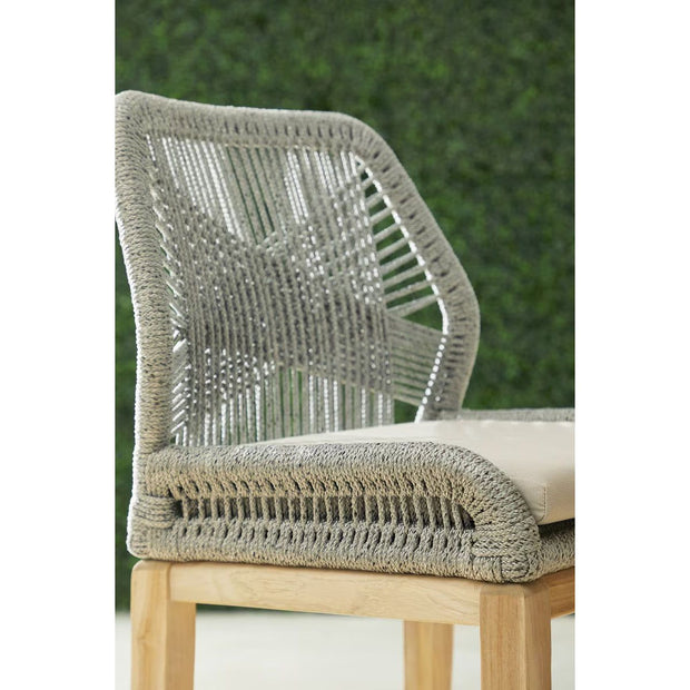Essentials For Living Loom Outdoor Counter Stool ~ Platinum Rope, Performance Smoke Gray, Gray Teak