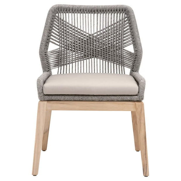 Essentials For Living Loom Outdoor Dining Chair ~ Platinum Rope, Performance Smoke Gray, Gray Teak