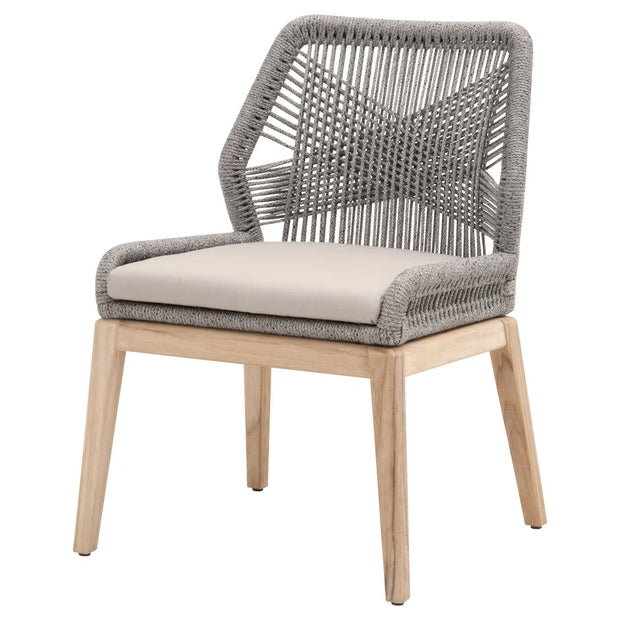 Essentials For Living Loom Outdoor Dining Chair ~ Platinum Rope, Performance Smoke Gray, Gray Teak