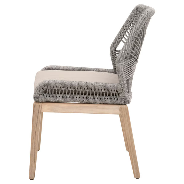 Essentials For Living Loom Outdoor Dining Chair ~ Platinum Rope, Performance Smoke Gray, Gray Teak