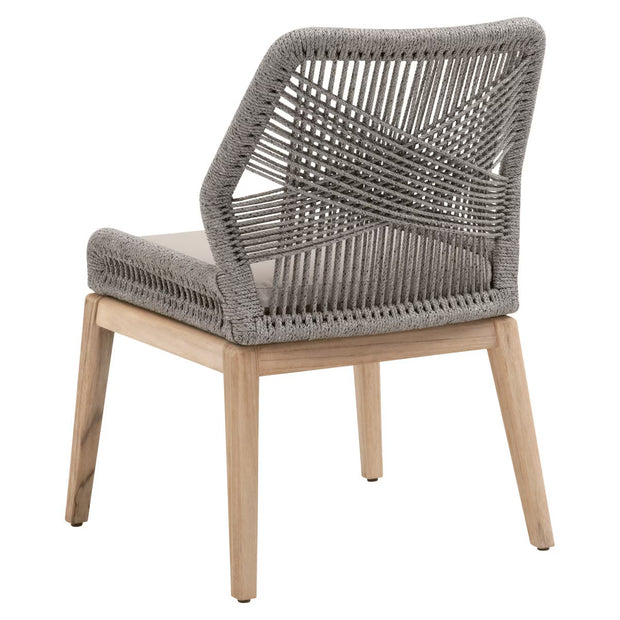 Essentials For Living Loom Outdoor Dining Chair ~ Platinum Rope, Performance Smoke Gray, Gray Teak