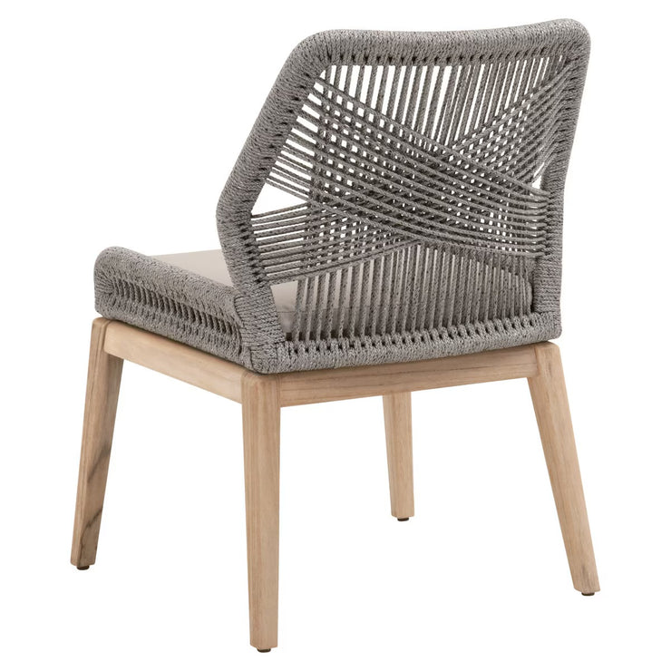 Essentials For Living Loom Outdoor Dining Chair ~ Platinum Rope, Performance Smoke Gray, Gray Teak