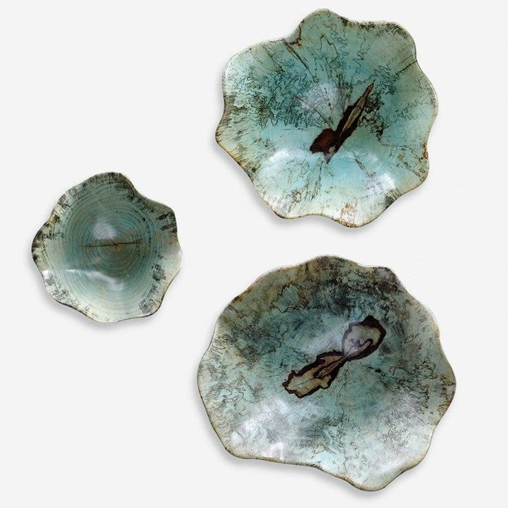 Uttermost Teo Set of 3 Soft Blue Green Tamarind Spalted Wood Wall Art Decor