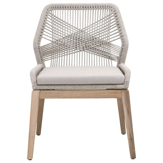 Essentials For Living Loom Outdoor Dining Chair ~ Taupe & White Flat Rope, Performance Pumice, Gray Teak