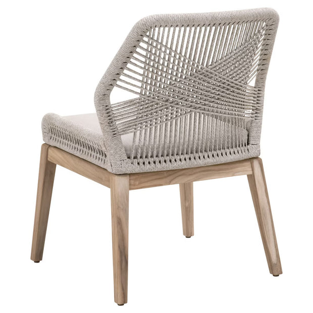 Essentials For Living Loom Outdoor Dining Chair ~ Taupe & White Flat Rope, Performance Pumice, Gray Teak