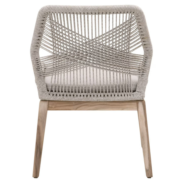 Essentials For Living Loom Outdoor Dining Chair ~ Taupe & White Flat Rope, Performance Pumice, Gray Teak