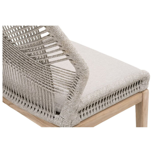 Essentials For Living Loom Outdoor Dining Chair ~ Taupe & White Flat Rope, Performance Pumice, Gray Teak