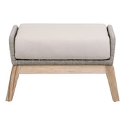 Essentials For Living Loom Outdoor Footstool ~ Platinum Rope, Performance Smoke Gray, Gray Teak