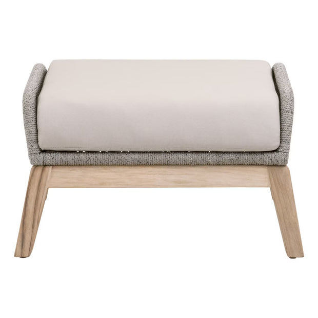 Essentials For Living Loom Outdoor Footstool ~ Platinum Rope, Performance Smoke Gray, Gray Teak